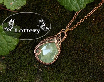 Lottery - Wire wrap prehnite - Wire wrapped pendant - Wire jewelry labradorite - Wire wrapped jewelry - Copper pendant - Gift for her