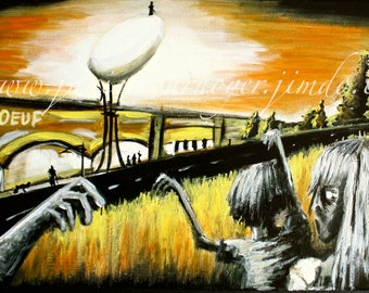 ZOMBIES ATTACK of the Nutri-oeuf - St-Hyacinthe (Georges A. Romero) - 12X24'' Acrylic painting.