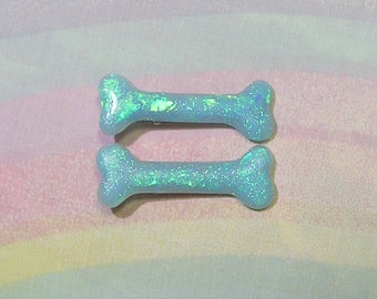 Pastel Goth Bone Clips, Creepy Cute Hair Clips, Pebbles Bone Clips, Holographic Bone Clips, Glitter Bone Clips, Blue Bone Clips