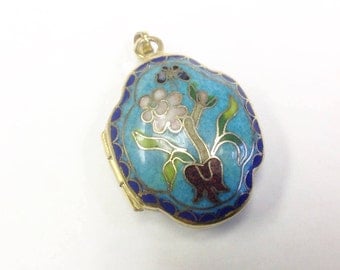 Vintage, cloisonné, enamel, flower and butterfly, locket.