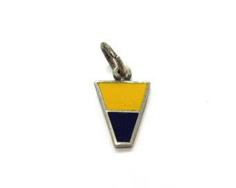 Vintage Sterling Silver International Maritime Signal Flag Pennant # 5 Navy Blue + Yellow Enameled Nautical Charm