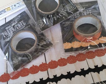 Halloween Washi Tape / Glitter Pumpkin Washi / Glitter Bats Washi / Silver Foil Spiderweb Washi / Decorative Tape / Paper Tape