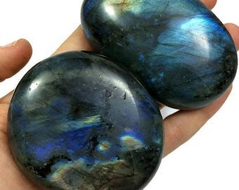 Flashy Labradorite Palm Stone- Large Labradorite Crystal- Meditation Stone- Crystal Healing Stone- Natural Blue Green Labradorite Stone