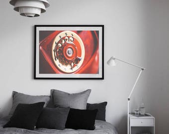 Rotary Phone Print, Red Rotary Phone, Vintage Rotary Phone, Shabby Chic Art, Old Fashion Phone, Red Bedroom Decor, Vintage Decor, Wall Art