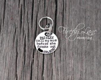 Small dog ID tag / cat ID tag / call my mom before she freaks out / call my dad before he freaks out / dog tags for dogs / dog ID tag