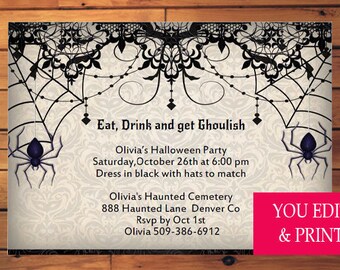 Halloween Invitation, Halloween Party Invitation, Eat Drink Get Ghoulish, Halloween Party, Halloween, Halloween Invite, You Edit PDF