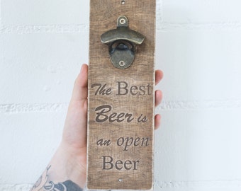 Wall Bottle Opener Bar Sign Gift Gift for him Wooden Bottle Opener Wall mount bottle Wooden Opener Engraved Wood beer Opener Men Gift