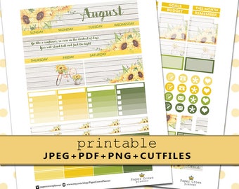 2017 AUGUST Monthly Kit/PRINTABLE Planner Stickers/Planner Stickers for use with Erin Condren Planner/Monthly Planner Sticker Kit/Silhouette