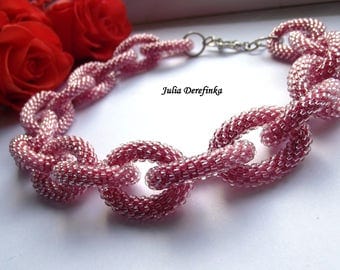 Coral chain crocheted chain bead crochet rope beaded necklace beaded chain seed bead necklace