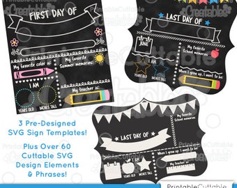 First Day of School Chalkboard Sign SVG Cut File Kit D008 - 3 Pre-Designed SVG Templates + Over 60 SVG Designs! Limited Commercial Use!