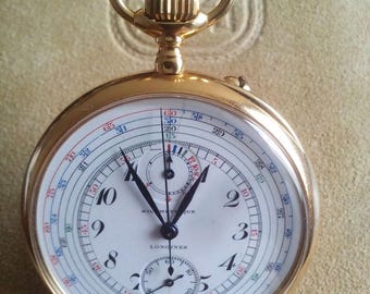 ONHOLD LONGINES CHRONOGRAPHE 18K Solid Rose Gold Pocket Watch, 1900's Swiss Longines Rose Gold Case Chronographe Pocket Watch,Longines Watch