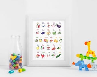 Fruit & Vegetables Alphabet | Educational poster | Nursery decor Alphabet poster | Abc Wall Art | Alphabet poster watercolour | Watercolor