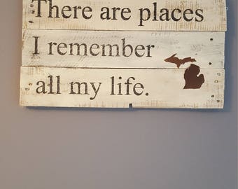 Michigan Places I remember rustic sign, Michigan wood sign, Michigan wall hanging