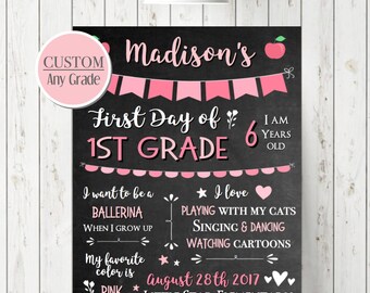 First day of school sign, Back to school sign, First day of preschool sign, First day of first grade sign, First day chalkboard printable