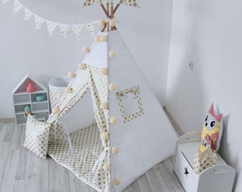 READY TO SHIP! Golden Dots Teepee, Tipi, Play Tent, Play House, Nursery, Teepee Tent, Kids Teepee, Wigwam, Indoor