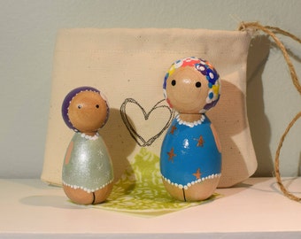 Kokeshi doll, Peg dolls, handmade, Be humble wooden eggs. Me & You! Big and Little. Wood people.