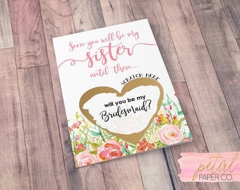 Scratch Off Soon you will be my sister, until then will you be my bridesmaid? Card - Sister in law card, Bridesmaid Proposal Card