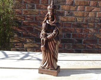 Vierge à l'Enfant. Statue bois. Sculpture religieuse. Vintage. France.