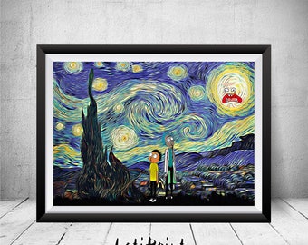 Starry Night Rick and Morty Print, Parody Art, Rick and Morty Art Print, Rick and Morty Poster, Rick Morty Wall Art, Rick Morty Artwork, Art