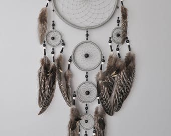 Large Dream Catcher Wall Hanging Dreamcatcher Huge Big Grey Black Gray Silver Native American Tribal Home Nursery Bedroom Wedding Wall Decor