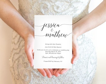 Modern Calligraphy Wedding Invitation Template / Printable Invite / Minimal Wedding Invite / Simple Classic Wedding Invitation PDF