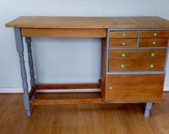 Mission Style Solid Oak Desk Library Table with Three Drawers