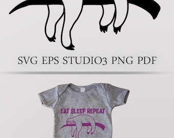 Lazy Sloth SVG Vector file. Eat Sleep Repeat, Baby onesie design, lazy design, funny cricut file, studio3 file for cameo, lazy sloth