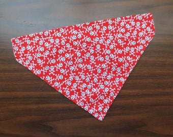 Red Skulls and Crossbones | Slip Over the Collar Dog Bandana | Fashion Bandana | Puppy Bandana | Pattern Bandana | Fun Bandana