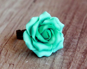 Flower ring Mint Rose ring Summer jewelry Polymer clay ring Handmade ring Mint rose Sculpted flower ring Womens jewelry Summer ring Gift