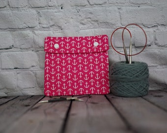 Pink anchors Circular Knitting Needle Case or Notions case for Knitting Notions, Crochet notions case, Accessories case, Sewing
