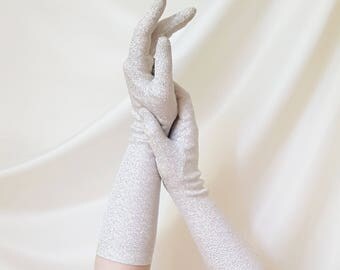 Vintage 1950s - 1960s Silver Lurex Elbow Length Evening Gloves | Size 7 |