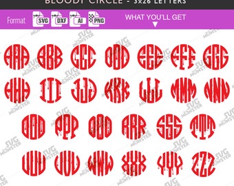 BLOODY CIRCLE Monogram Font SVG files - 3x26 letters - Cutting files compatible for Cricut, Silhouette and other cutting machines - 265