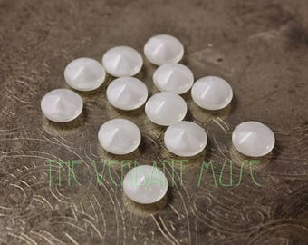 Lot of 12 Vintage Glass Cabs or Rhinestones- 8mm Milky White Glass Point Back Gems