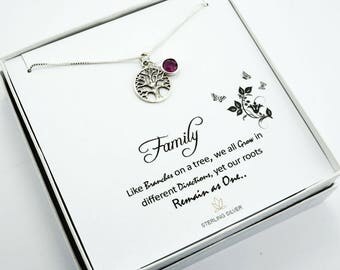 Tree-of-Life Necklace, Family Tree of life, Tree of Life Jewelry, Tree of Life Charm, Sterling Silver Tree-of-Life, Birthstone Necklace