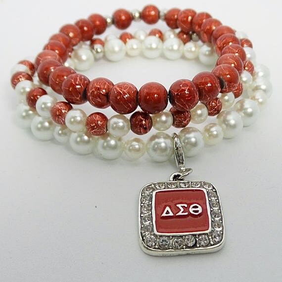Delta Sigma Theta Sorority Bracelet Red Jasper and Pearl