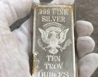 Vintage 10oz .999 Silver Bar American Eagle Shield