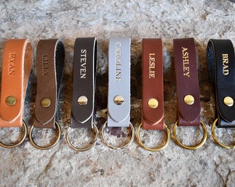 Custom Leather Keychain. Personalized Key fob. Monogrammed Full Grain Leather key chain. Handmade in USA. Gold and Silver Foil Available.