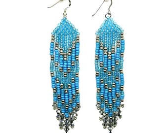 Fringe Earrings - Blue Turquoise/Silver