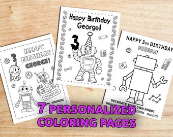 ROBOT Birthday Party Coloring Pages / Party Activity / Robot Party / Printable / Digital / PDF