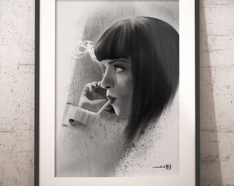 Mia Wallace, Uma Thurman, Pulp Fiction, artwork, handmade, PRINTABLE art, poster, instant download, digital print, home decor, wall art