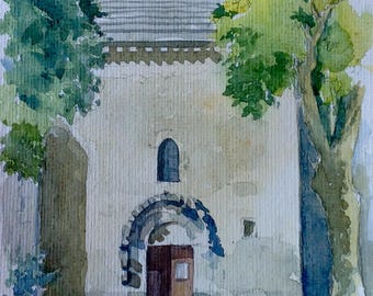 Cathedral Vaison Portal South original watercolor watercolor wasserfarben aquarel painting a Vaucluse, Provence France
