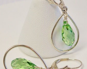 Swarovski Peridot Crystal Earrings, Green Crystal Earrings, Swarovski and Sterling Silver, Peridot Crystal, August Birthstone, Handmade