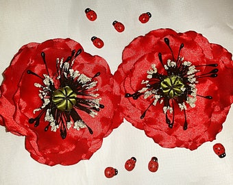 Red Poppy flower - Hairpin