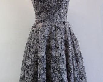 Grey and black lace dress with sweetheart neckline