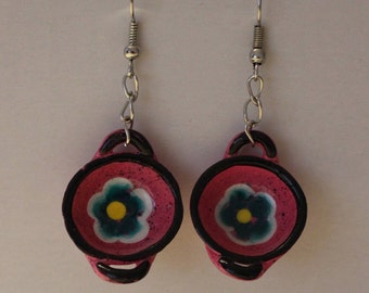Hand Painted Minature Bowl Earrings