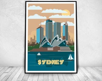 Sydney Travel Poster, Digital Art Poster Print
