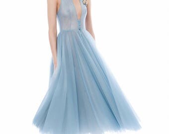 19167 Ecru Balloon Sleeve Embroidered Tulle Dress