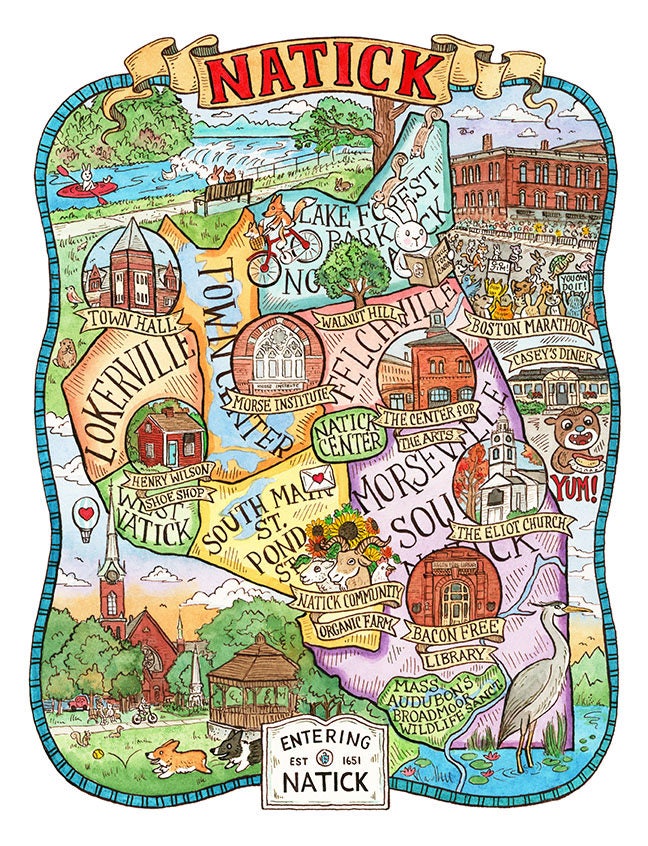 Natick Massachusetts Map Art Print 11x 14 
