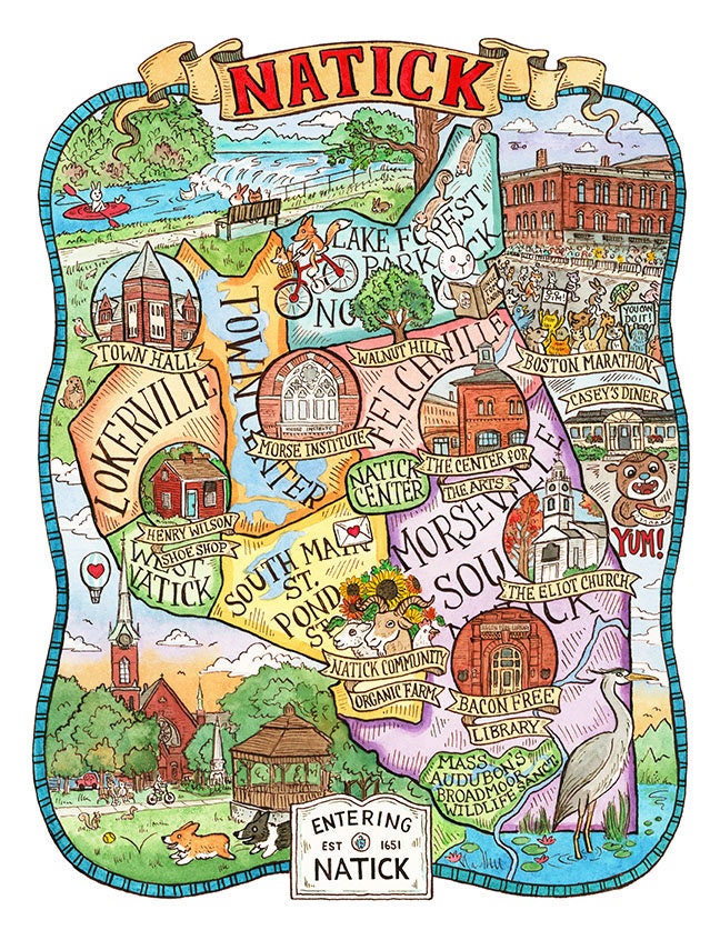 Natick Massachusetts Map Art Print 11x 14