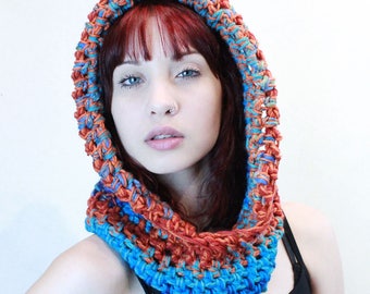 NEW Comet Hood scarf cowl fishermens vegan aqua orange boho